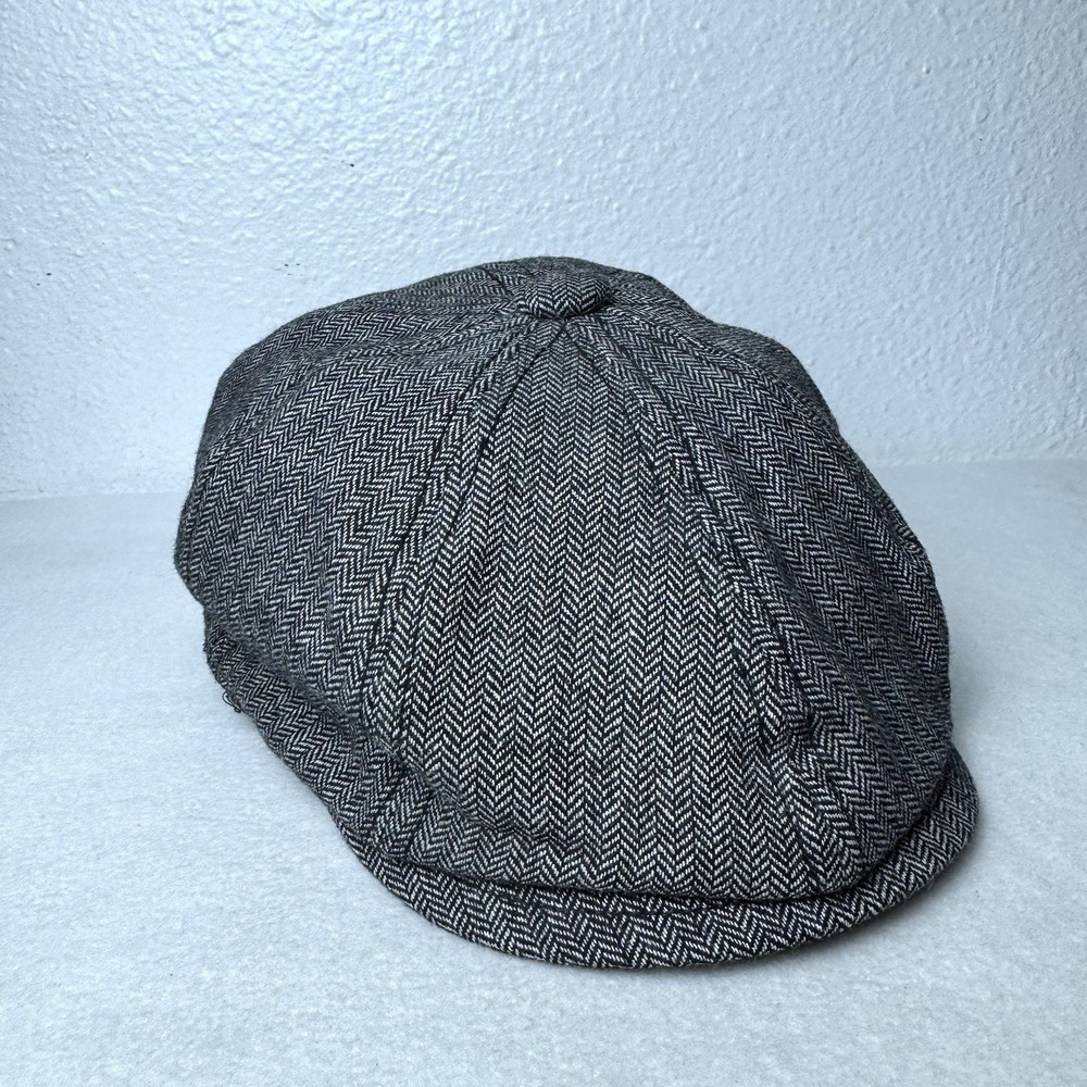 Goorin Bros Flat Cap Herringbone Wool Blend Hat Size XL Earflaps Cabbie Gray